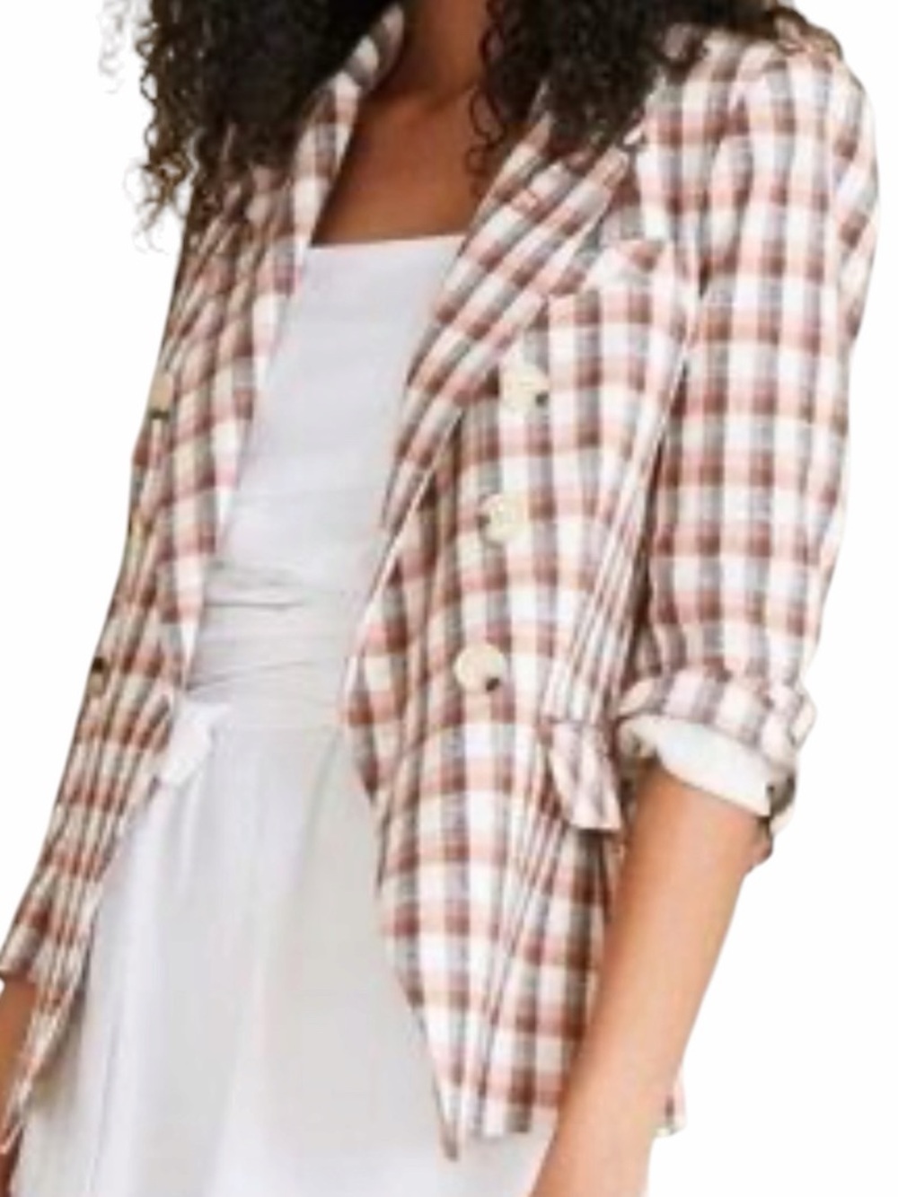 Joie Women’s Plaid Double Breasted Blazer Large Neutral Check Jacket